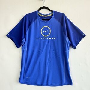 Nike Dri-Fit Livestrong Mens XL Blue Logo Cycle Jersey Athletic Mesh‎ Shirt Top